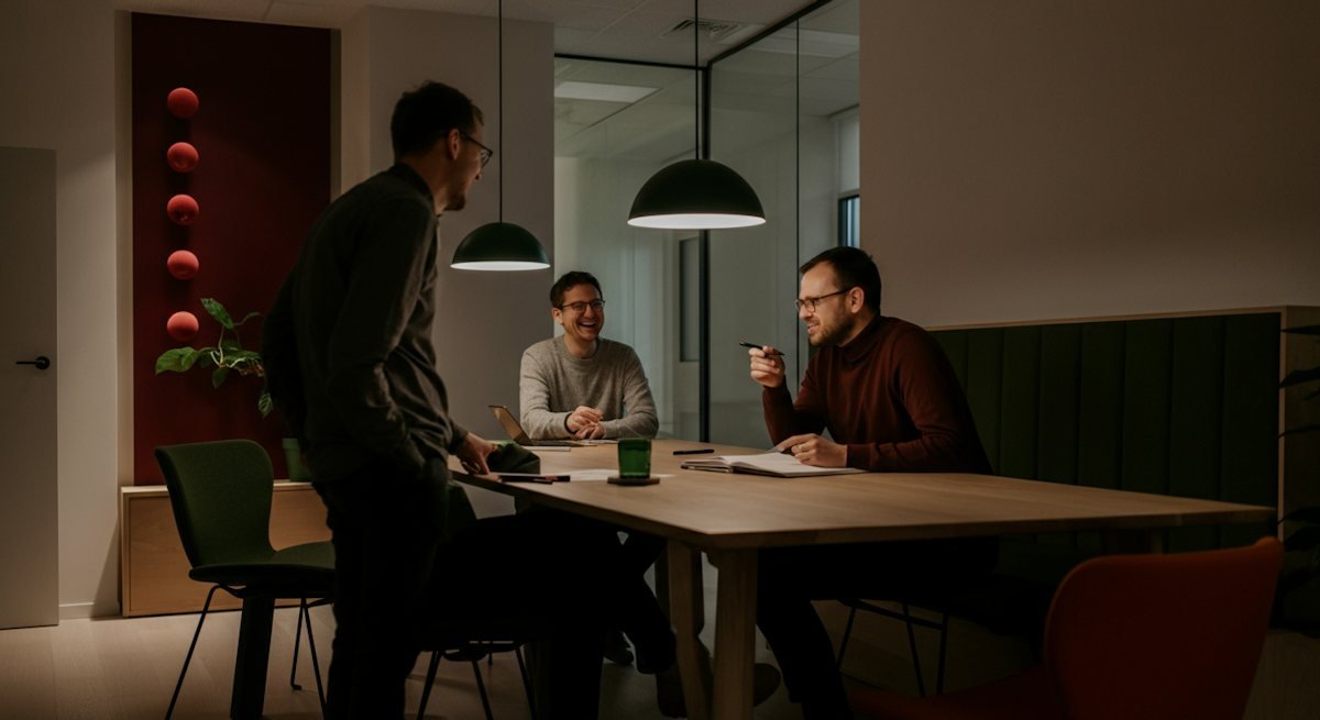 Reunión de equipo en sala de reuniones